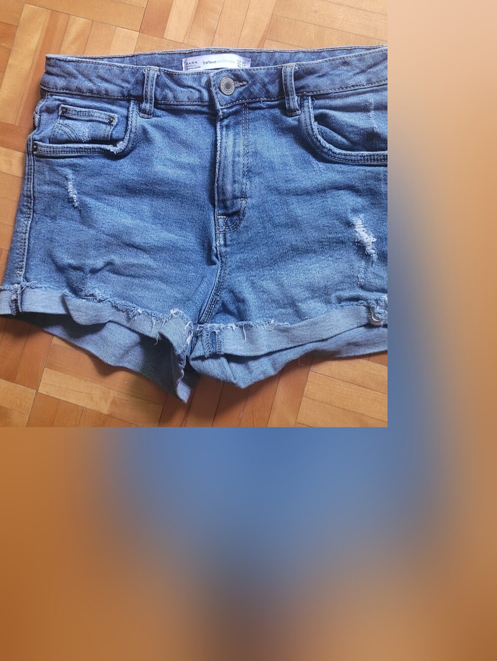 Zara Light Blue Frayed Denim Cutoff Shorts